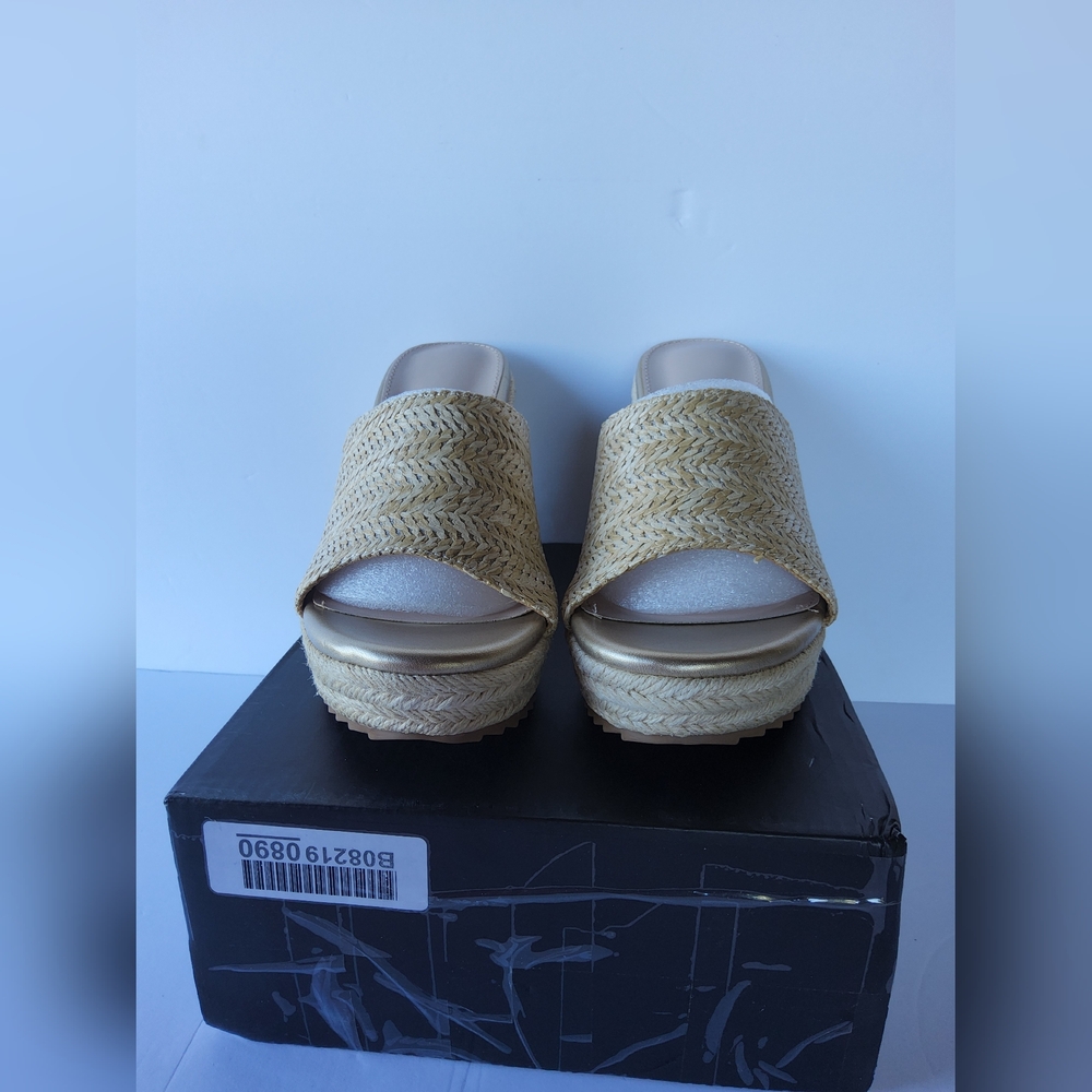 Women’s Espadrille‎ Wedge Heel Slide Sandals | Size 8 | Slip-On Peep Toe Mule .
